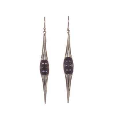 Polished Black Pearl Seedpod earrings, ethical jewellery handcrafted by Caraliza Designs