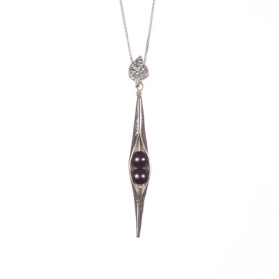 Textured Black Pearl Seedpod pendant, ethical jewellery handcrafted by Caraliza Designs