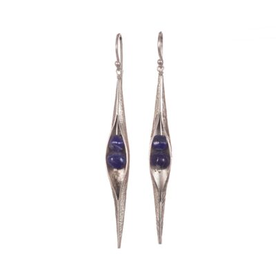 Textured Lapis Lazuli Seedpod earrings, ethical jewellery handcrafted by Caraliza Designs