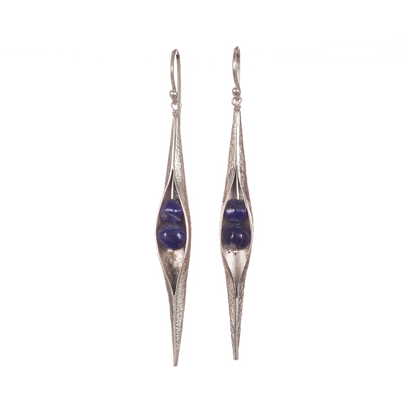 Textured Lapis Lazuli Seedpod earrings, ethical jewellery handcrafted by Caraliza Designs