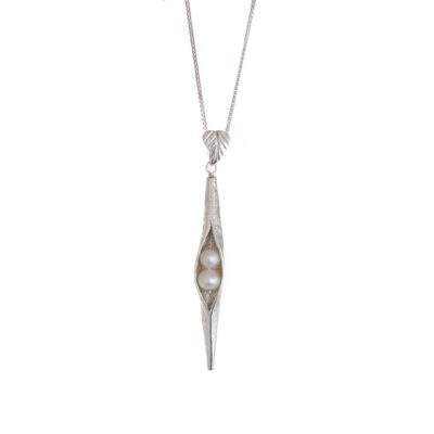 White Pearl Seedpod pendant handcrafted in polished sterling silver, ethical jewellery by Caraliza Designs