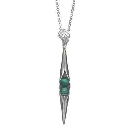 Polished Malachite seedpod pendant handcrafted in sterling silver, Irish jewellery by Caraliza Designs