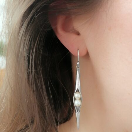 White Pearl Polished Seedpod Earrings, Irish jewellery ethically handcrafted by Caraliza Designs