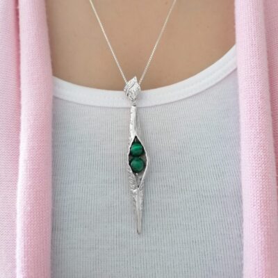 Malachite Textured Seedpod Pendant, Irish jewellery ethically handcrafted in sterling silver by Caraliza Designs