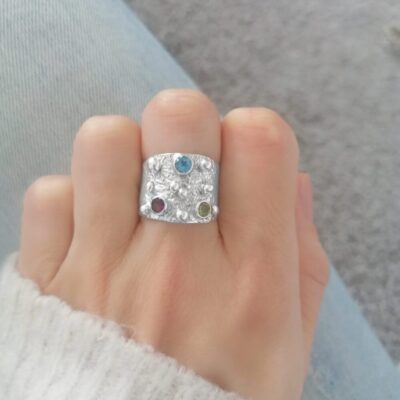 Harmony, Wisdom and Understanding wide-band textured ring, Irish jewellery ethically handcrafted in sterling silver by Caraliza Designs