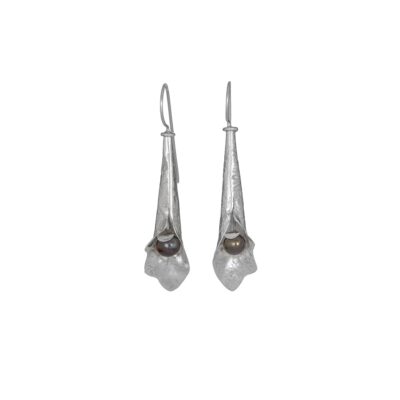 Black Pearl Fuchsia earrings, Irish jewellery ethically handcrafted in textured sterling silver by Caraliza Designs