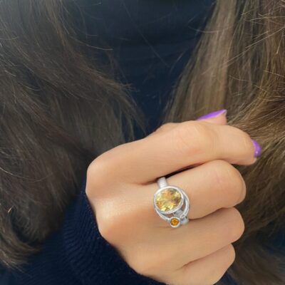 Lemon Topaz Citrine Satellite Ring, Irish jewellery ethically handcrafted in sterling silver by Caraliza Designs
