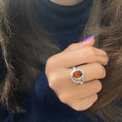 Orange Citrine and Peridot Satellite Ring, ethical Irish jewellery handcrafted in sterling silver by Caraliza Designs