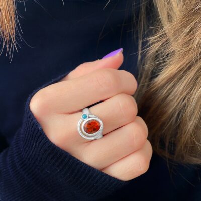 Orange Citrine Blue Topaz Satellite Ring, Irish designed jewellery ethically handcrafted in sterling silver by Caraliza Designs