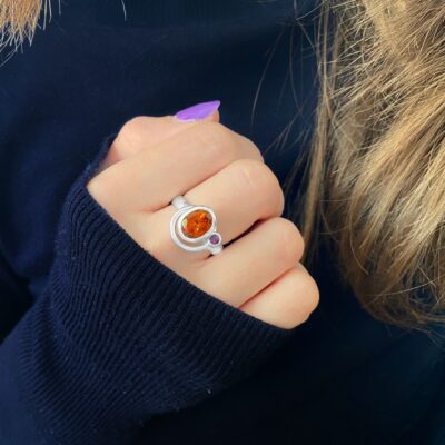 Orange Citrine Amethyst Satellite Ring, Irish designed jewellery ethically handcrafted in sterling silver by Caraliza Designs