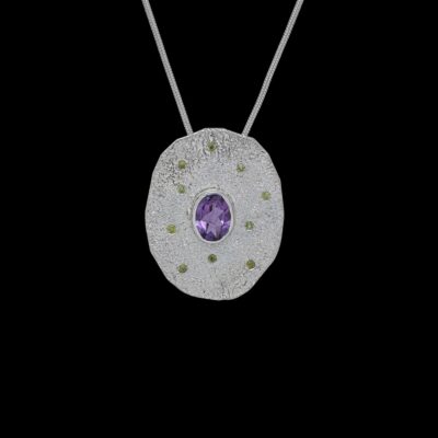 Amethyst Peridot Oval Lunar Pendant, Irish jewellery ethically handcrafted in sterling silver by Caraliza Designs