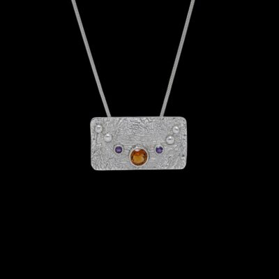 Orange Citrine Amethyst Bar Lunar Pendant, Irish jewellery ethically handcrafted in sterling silver by Caraliza Designs