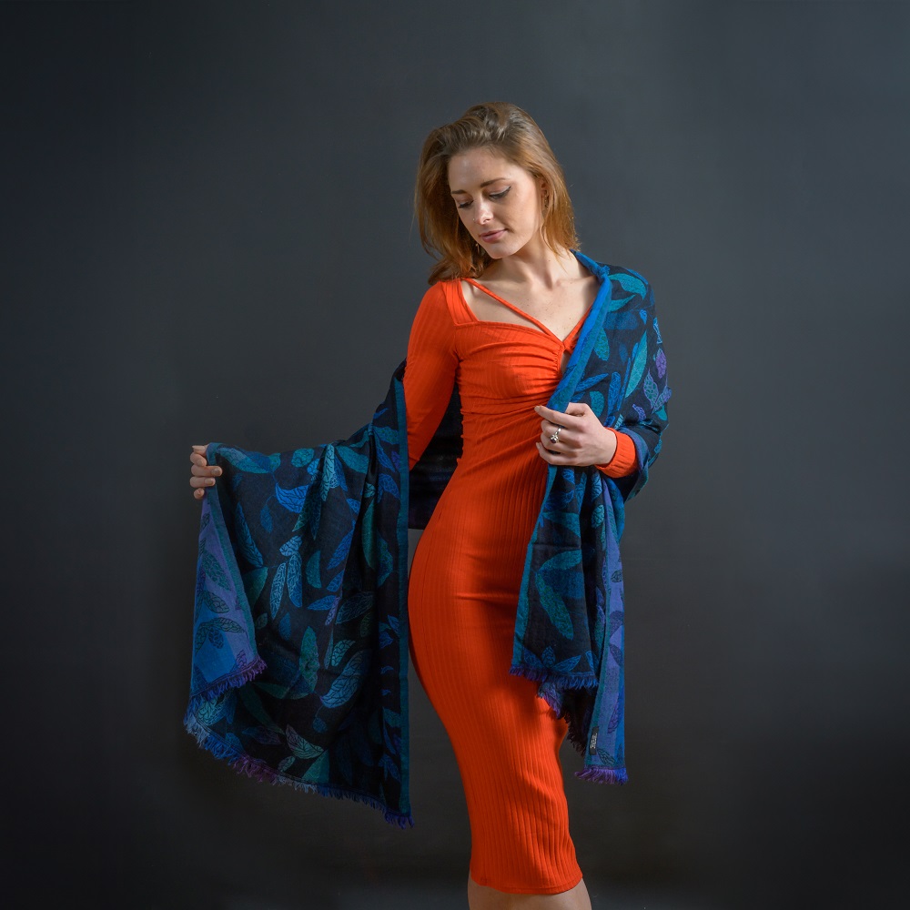 Midnight Forest merino wool shawl, ethical fashion by Caraliza Designs