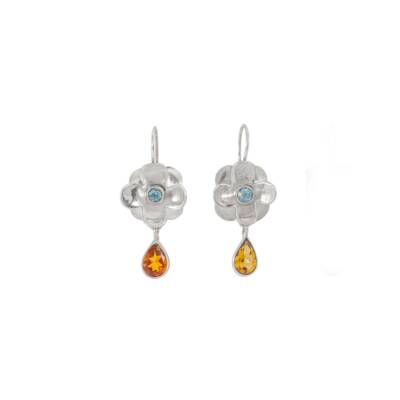 Citrine Blue Topaz Daisy Drops Earrings, Irish designed jewellery handcrafted in sterling silver by Caraliza Designs