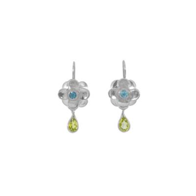 Peridot Blue Topaz Daisy Drops Earrings, Irish designed jewellery handcrafted in sterling silver by Caraliza Designs