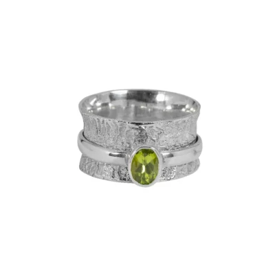 Peridot Serenity Spinner Ring, Irish jewellery ethically handcrafted in sterling silver by Caraliza Designs