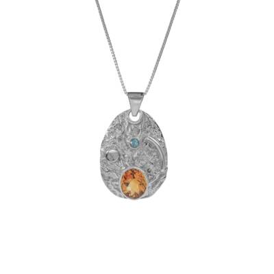 Orange Citrine Blue Topaz Your Are My Universe Pendant, Irish designed jewellery handcrafted in sterling silver by Caraliza Designs