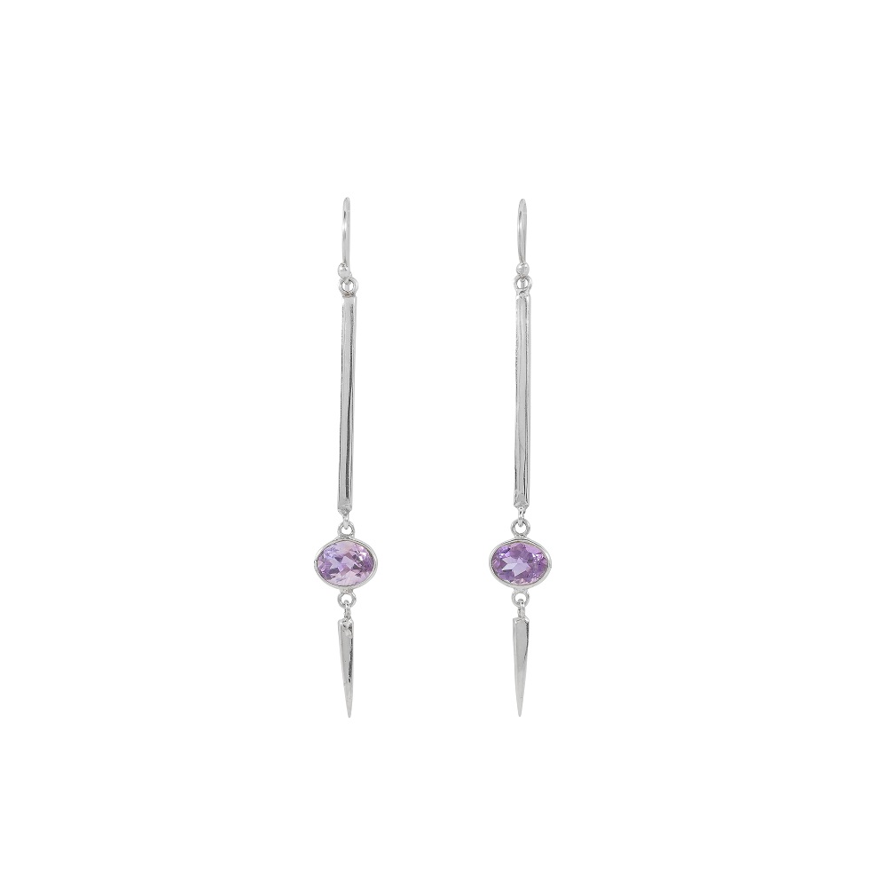 Amethyst Long Bar Earrings, Irish designed jewellery handcrafted in sterling silver by Caraliza Designs