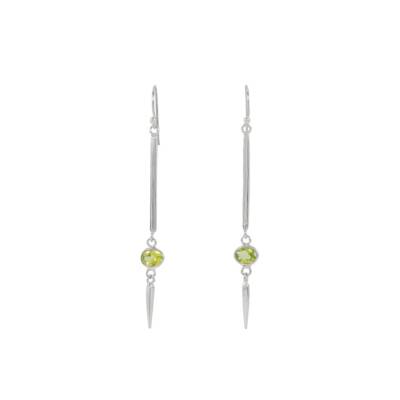 Peridot Long Bar Earrings, Irish designed jewellery handcrafted in sterling silver by Caraliza Designs
