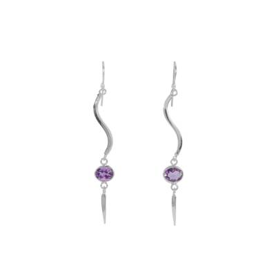 Amethyst Wavy Elegance Earrings, Irish designed jewellery handcrafted in sterling silver by Caraliza Designs