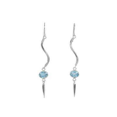 Blue Topaz Wavy Elegance Earrings, Irish designed jewellery handcrafted in sterling silver by Caraliza Designs