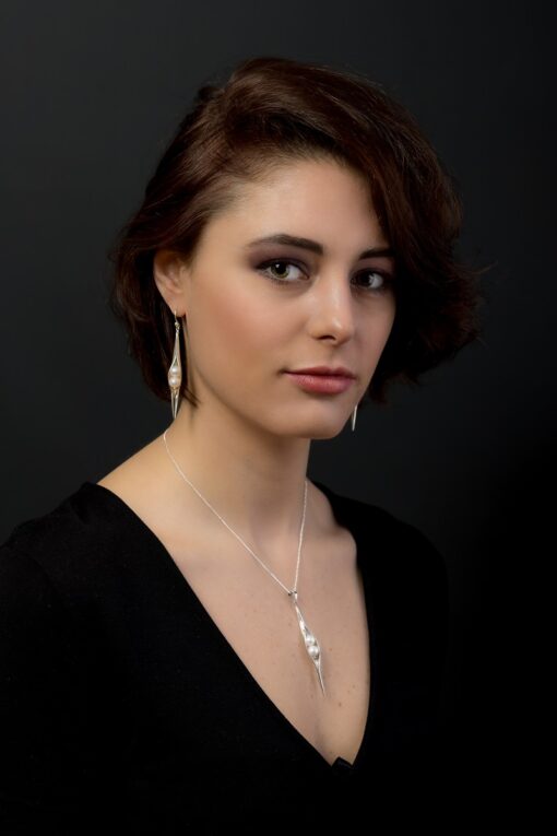Model Photo of Seedpod Collection, ethical jewellery handcrafted in sterling silver by Caraliza Designs
