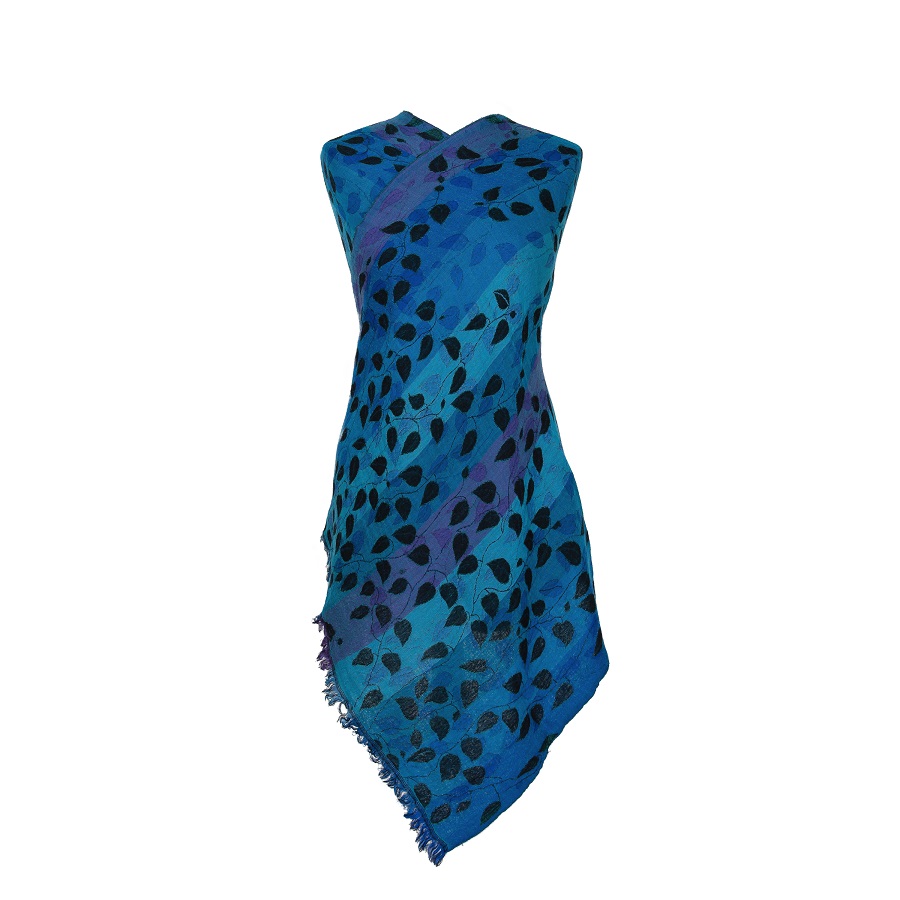 Midnight Leaves Merino Wool Shawl Eco Sustainable Fashion by Caraliza Designs