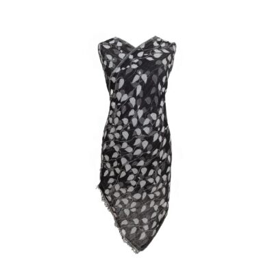 Monochrome Leaves Merino Wool Shawl Eco Sustainable Fashion by Caraliza Designs