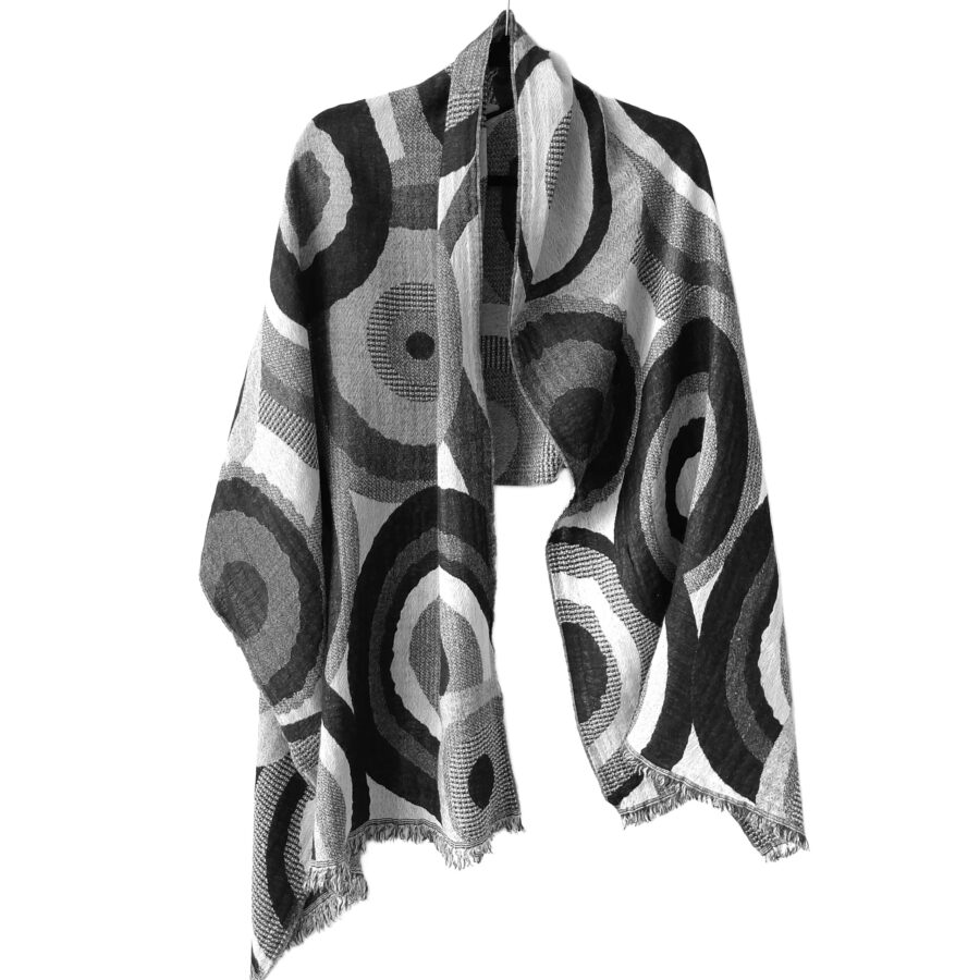 Large Monochrome Kandinsky Merino Wool Shawl by Caraliza Designs