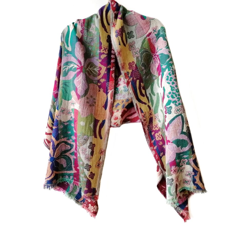 Tropical Blossom Merino Wool Shawl by Caraliza Designs
