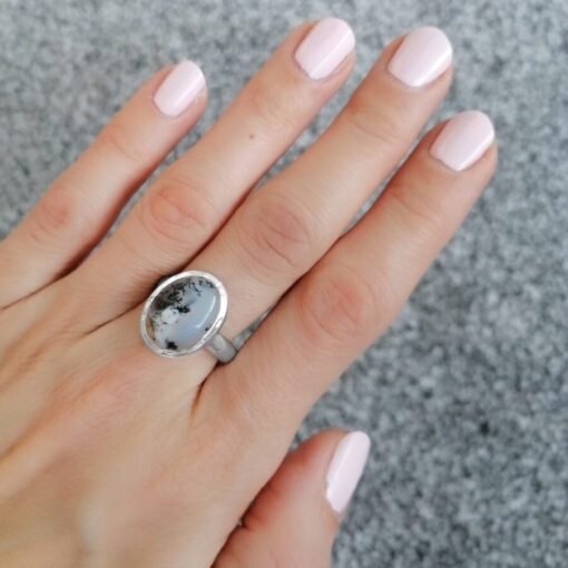 Bella dendritic agate ring, Irish jewellery ethically handcrafted in sterling silver by Caraliza Designs