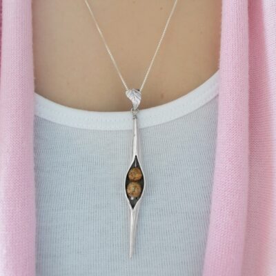 Jasper Hammered Seedpod Pendant, Irish jewellery ethically handcrafted in sterling silver by Caraliza Designs