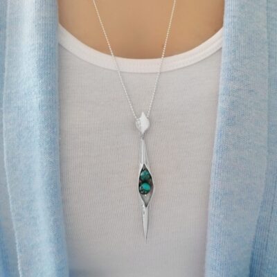 Turquoise Seedpod Pendant, Irish jewellery ethically handcrafted in sterling silver by Caraliza Designs