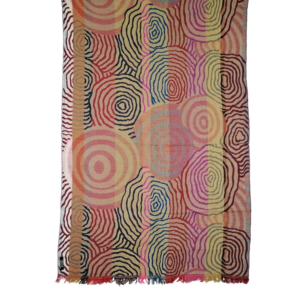 Gold and Raspberry Spirals Merino Wool Shawl by Caraliza Designs