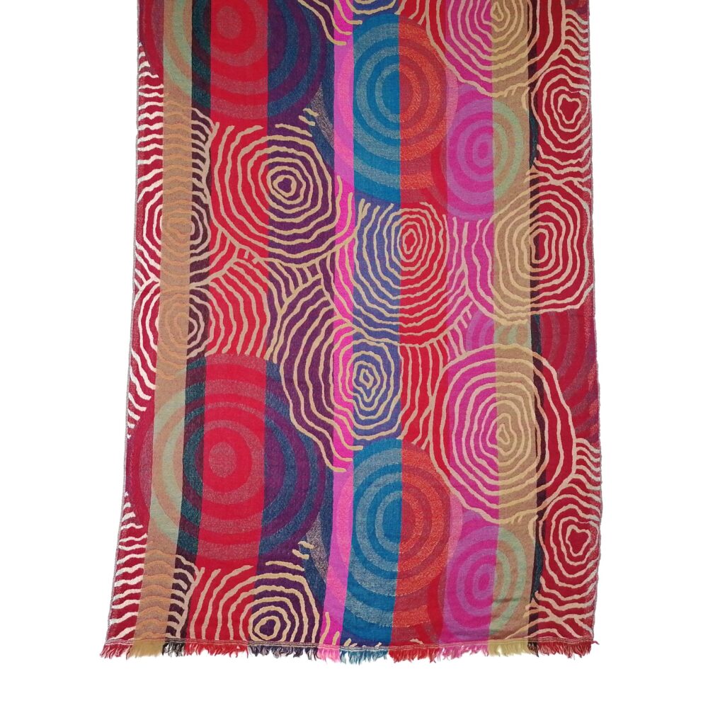 Gold and Raspberry Spirals Merino Wool Shawl by Caraliza Designs