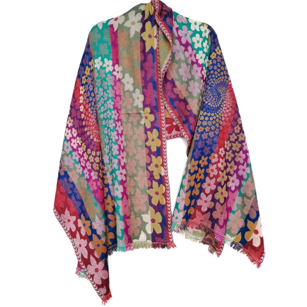 Rainbow Daisies Merino Wool Shawl by Caraliza Designs