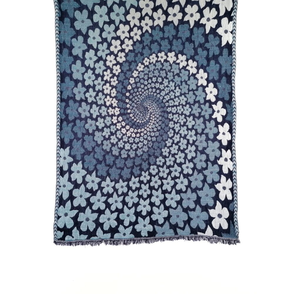 Ink Blue Daisies Merino Wool Shawl by Caraliza Designs