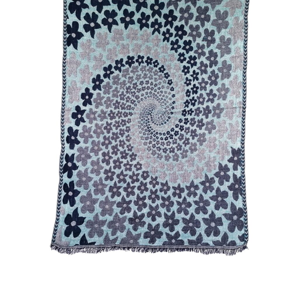 Ink Blue Daisies Merino Wool Shawl by Caraliza Designs