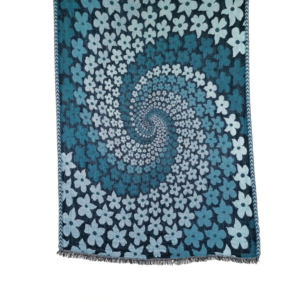 Teal Daisies Merino Wool Shawl