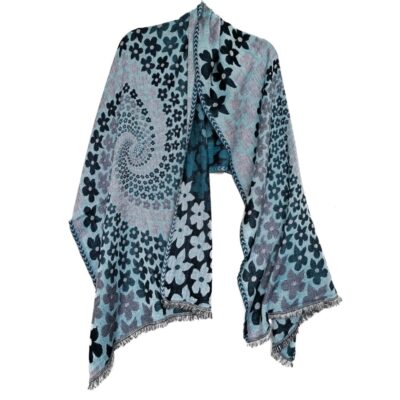 Teal Daisies Merino Wool Shawl by Caraliza Designs
