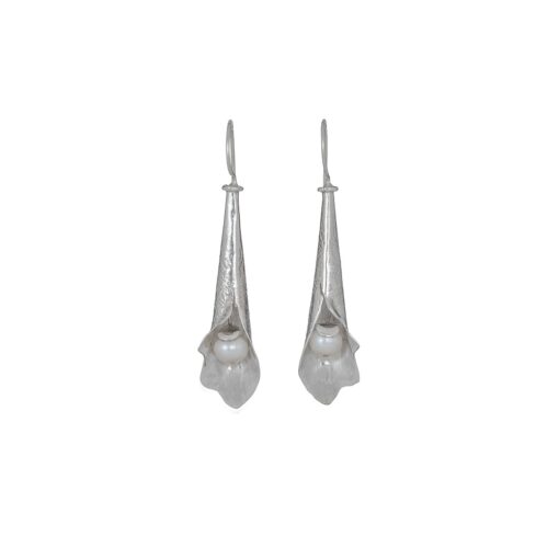 White Pearl Fuchsia earrings, Irish jewellery ethically handcrafted in textured sterling silver by Caraliza Designs