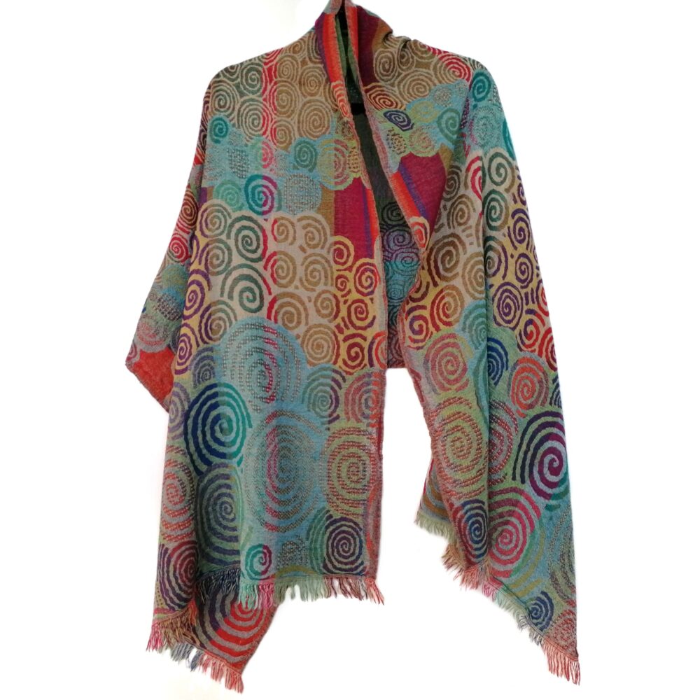 Rainbow Spirals Merino Wool Shawl by Caraliza Designs