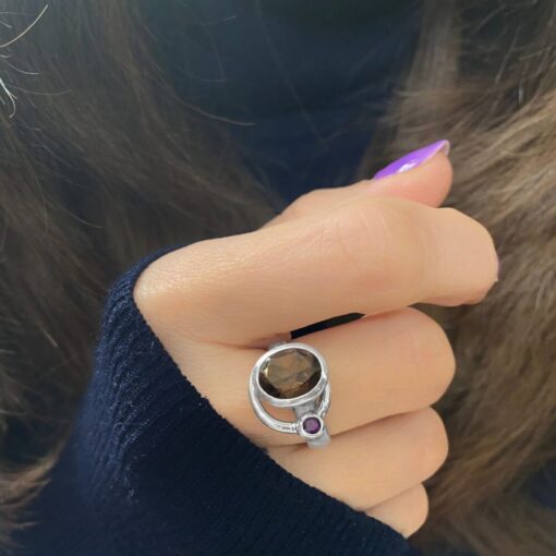 Smoky Quartz Satellite Ring, Irish designed jewellery ethically handcrafted in sterling silver by Caraliza Designs