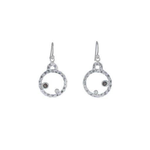 Smoky Topaz circle earrings Irish designed jewellery ethically handcrafted in sterling silver