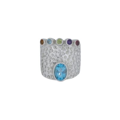 Hammered Blue Topaz Queen Ring Irish jewellery ethically handcrafted in sterling silver by Caraliza Designs