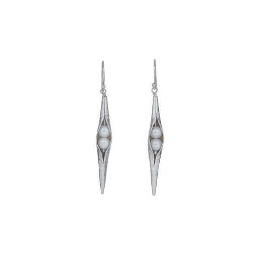 Hammered White Pearl Seedpod Earrings Irish jewellery ethically handcrafted in sterling silver by Caraliza Designs