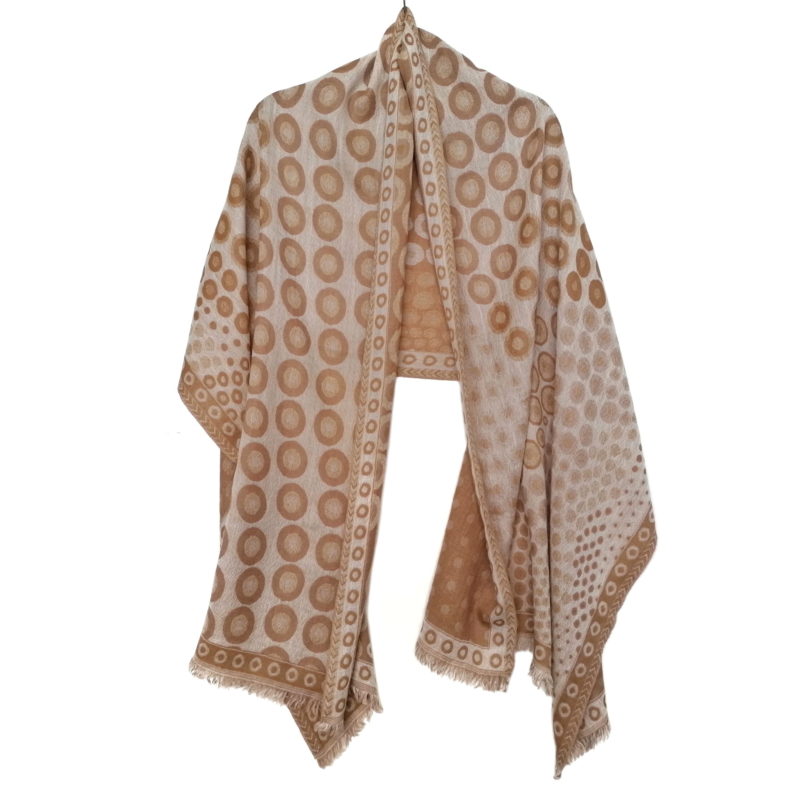 Cream Latte Kandinsky Merino Wool Shawl by Caraliza Designs