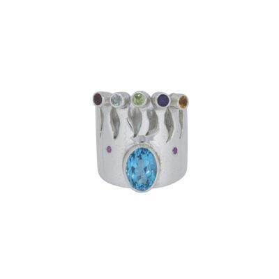 Polished Blue Topaz Queen Ring Irish jewellery ethically handcrafted in sterling silver by Caraliza Designs