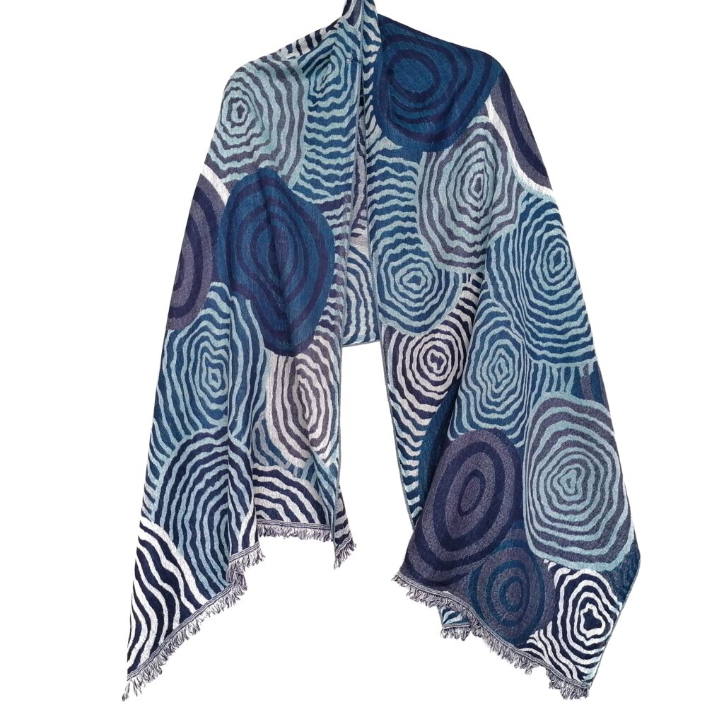 Indigo Blue Spirals Merino Wool Shawl by Caraliza Designs