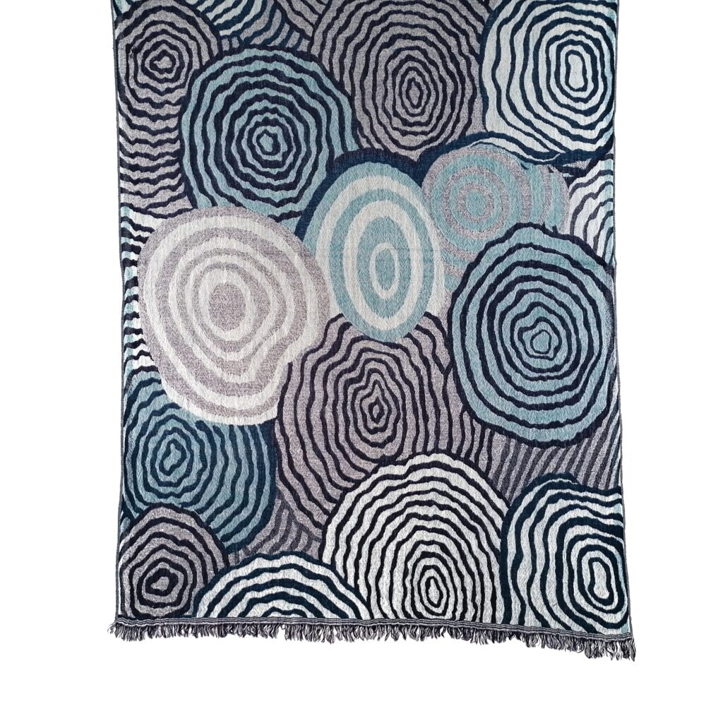 Indigo Blue Spirals Merino Wool Shawl by Caraliza Designs